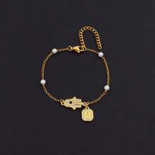 1条新款经典方块字母哈姆萨之手金色珠链手链，女士款 - 金黃色 - 查看 26