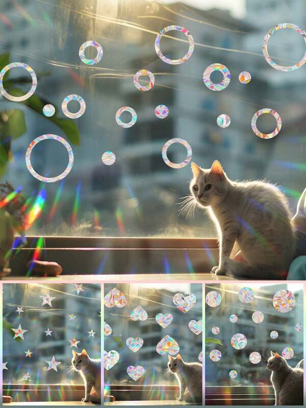 1 Volume 3D Laser Rainbow Windows, Translucent Sun Capture, Glue-Free Vinyl Windows Window Decals, Bathroom, Bedroom, Living Room, Office - Cutable