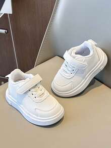 1 Pair Black & White Fashionable Waterproof PU Casual Sports Shoes For Toddler Boys & Girls, Suitable For Kindergarten, Performance, Spring & Autumn