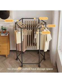 1pc 6-Tier Hexagon Clothes Drying Rack - Thickened Iron Frame, Floor Standing Double Layer Garment Rack, Suitable For Bedroom, Dorm And Balcony, Can Hold Multiple Clothing Items, Commercial Clothing Display Rack, Household Laundry Storage, Convenient Drying Rack - Multicolor - View 8