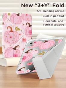 Halloween Pumpkin Dual-Sided Sprayed Acrylic Transparent Crystal Tablet Case Compatible With Samsung Galaxy Tab S6 Lite 10.4, IPad Air 11-Inch (M2) 2024 And IPad 10th Gen - Shock-Resistant, Built-In Pencil Slot, Sleep/Wake Function, Foldable Stands - Perfect Gift For Christmas, Holidays, And New Year