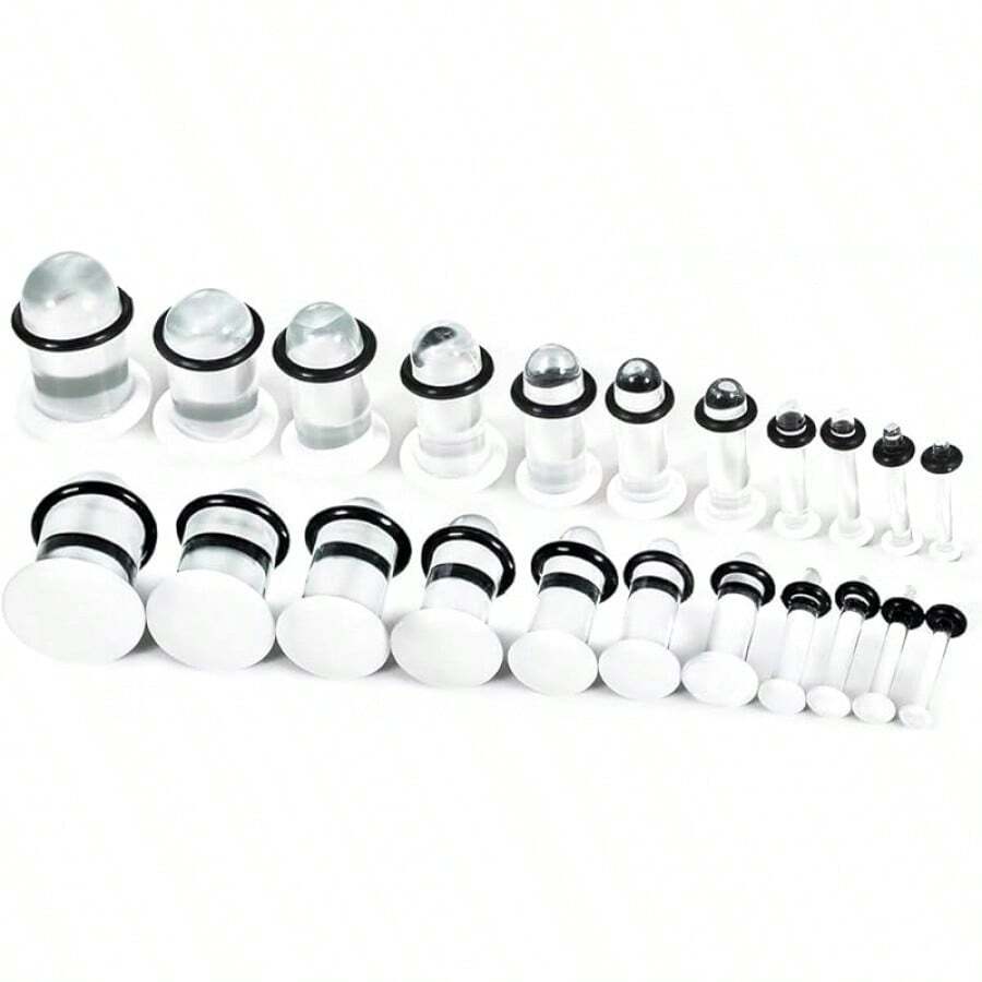 12 piezas Juego de expansión de vidrio con aros de goma para perforación corporal - Blanco - Ver 1
