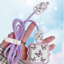 5件紫色蝴蝶充电器保护壳，兼容Apple 20W/18W充电器和数据线，防摔 - 彩色 - 查看 4