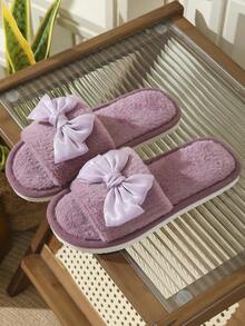 Women's Bowknot Open Toe Slippers, Comfortable Indoor House Shoes, Lightweight, Non-Slip, Cute Style, Suitable For Spring, Autumn And All Seasons - Purple - View 3