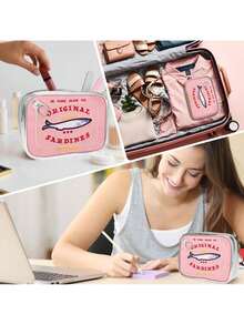 Joivida 1pc Novelty Canned Sardines Makeup Bag Cute Small Pouch Sardines Fish Tin Pencil Case Cosmetic Bag 7.09X5.3X1.97Inch Multifunctional Funny Travel Vacation Essentials For Women Teen Girl Gift