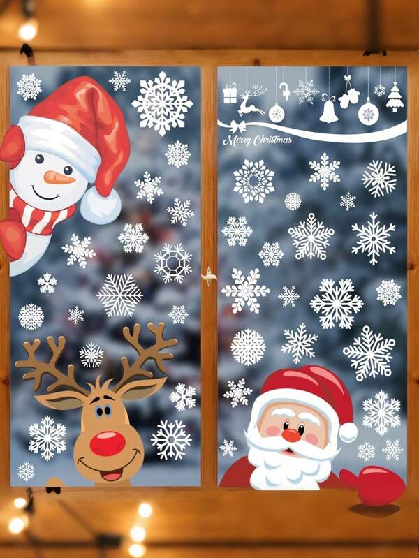 150pcs(8sheets) - Holiday Snowflake, Santa Claus, Reindeer, Gingerbread Man Stickers, Christmas Window Decals, Static Cling Snowflake Stickers, Luminous Winter Decorations Suitable For Holiday Home Decor, Christmas Window, Wall Art For Home, Office, Classroom, Supermarket, Shop