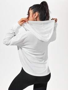 SHEIN Sports Drop Shoulder Zip Up Hooded Sports Jacket - White - View 7