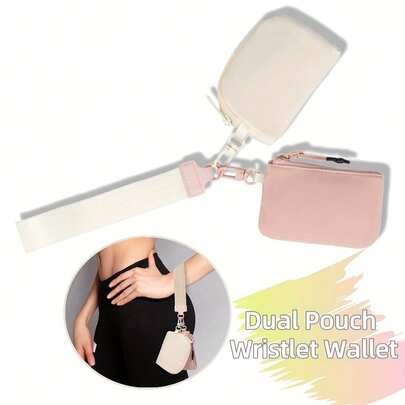 Women's Simple Wallet Nylon Wrist Bag Multifunctional Fashion Keychain Portable Dual Pocket Detachable Coin Purse Card Holder