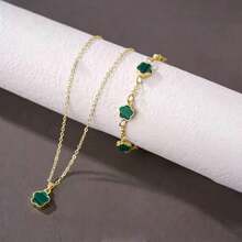 1 Set New Fashion 3D Five-Petal Bracelet, Pendant & Necklace Jewelry Set, Stylish & Versatile