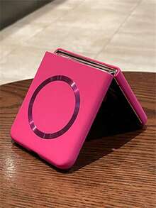 Luxury Solid Color Skin Friendly Frosted CD Pattern Magnetic Phone Case Compatible With Samsung Galaxy Z Flip 7 6 5 4 3 Support Wireless Charging Matte Folding Protect Back Cover - Hot Pink - View 7