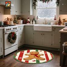 1 pièce Tapis antidérapant de salle de bain en forme d'homme en pain d'épices de Noël, en matériau de flanelle, tapis de sol rond, décoration moelleuse, convient pour les salles de bain, les portes, les cuisines, les salons et autres occasions, lavable en machine, antidérapant, décoration de Noël, peut être offert en cadeau