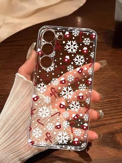 غطاء حماية لهاتف محمول بتصميم رقائق الثلج الكريسماسية، متوافق مع أجهزة 17/17 Air/17 Pro/17 Pro Max، Honor، Redmi، Galaxy A04e/12/A13/A14/A34/A50/A52/A53/A54/S21/S22/S23/S24/S25/S25Ultra، 6A/7A/8A، 12T/13T