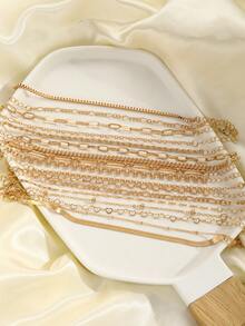 17/15/11 件时尚简约经典编织蛇链心形多层手链套装，女士生日节日派对婚礼周年圣诞礼物，百搭日常佩戴 - 金黃色 - 查看 8