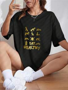 Eat Healthy Dirty Adult Rude Sexy Funny Meme Humor Saying Joke 's T Shirt New_163_t1 - 黑色 - 查看 1