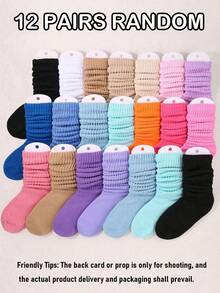 12/6/3/1 paire de couleurs aléatoires Chaussettes bouffantes pour tout-petits et bébés filles, Chaussettes longues d'équipe pour enfants, Chaussettes froissées pour la rentrée scolaire, Chaussettes hautes pour enfants, Chaussettes de bottes empilées douces et chaudes, Bas de Noël pour enfants - Multicolore - Voir 5