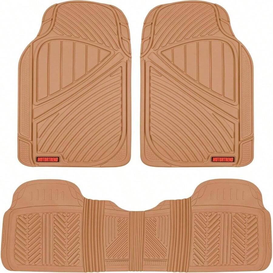 FlexTough Performance All Weather Rubber Car Floor Mats - 3 Piece Floor Mats Automotive Liners Truck SUV, Heavy - Duty Waterproof Black - 米色+墊子 - 查看 1