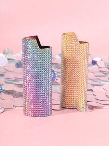[1pc Zinc Alloy Lighter Case] 1pc Sparkling Artificial Diamond Decoration Zinc Alloy Lighter Case&Lighter Sleeve For Model BIC-J6. - Multicolor - View 13