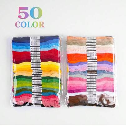 LAMYA 50 لون من خيوط التطريز بالصليب، خيوط تطريز يدوية، مستلزمات حرفية DIY، ألوان زاهية، مثالية لمشاريع الخياطة