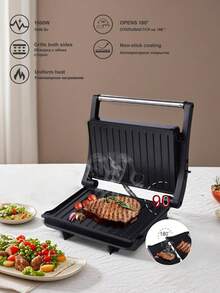 SCISHARE 1 件 27.7x22.3x9.3cm 三合一帕尼尼机、三明治机、电烤架、1000W、180° 可打开 23x14.5cm 烤盘、双面烹饪、均匀加热、不粘涂层、冷触手柄、易于存放、黑色 - 早餐和家庭烧烤的理想选择 - 查看 2