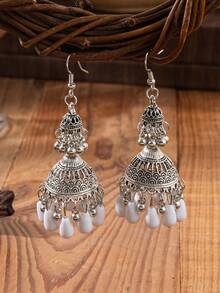 1對女性復古歐式合金材質3層鈴鐺流蘇耳環，日常佩戴