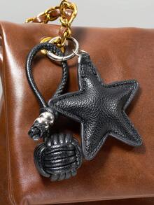 1PC Five-Pointed Star Key Chain, Star Shaped Keychain, Handmade Pentagrams Pendant Key Chain, Leather Star Pendant Versatile Bag Charm Phone Case Camera Key Chain, Leather Pentagram Woven Ball Pendant Christmas Gift