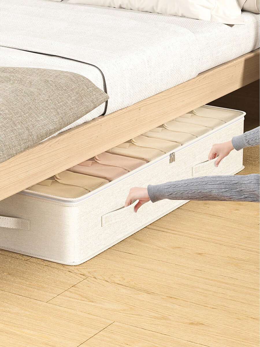 1PC Foldable Beige Cotton Linen Transparent Bed Bottom Storage Bag, Fully Utilizing The Space Under The Bed, Toy Storage, Shoe Cabinet Storage, Cabinet Top Storage Bag, Graduation Gift Storage Bag, Party Gift Storage Bag - Beige - View 1