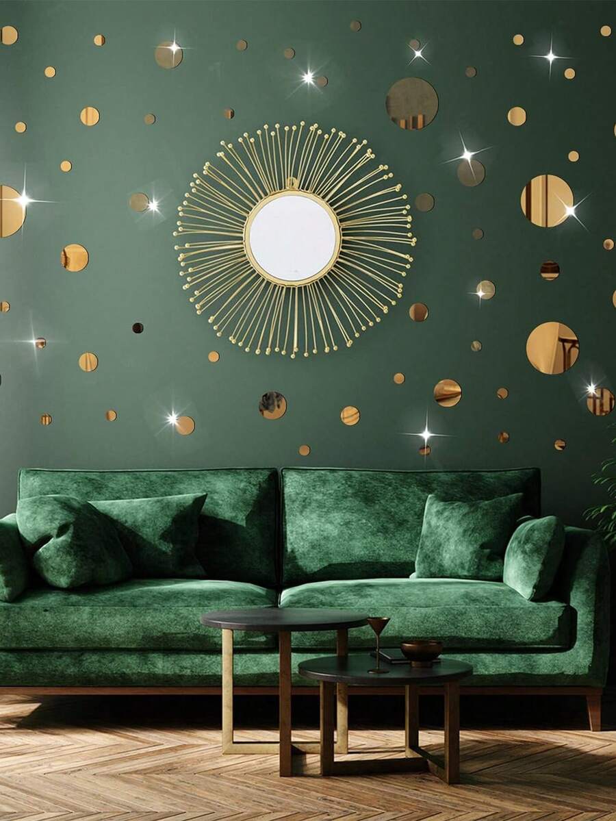 32pcs Gold Round Mirror Wall Stickers, Acrylic Round Mirror Wall Decor, Room Decoration, Bedroom Decor, Bathroom Decor
