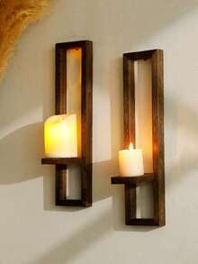 1pc/2pcs Vintage Farmhouse Style Wooden Wall Mounted Shelves, Brown Minimalist Geometric Design, Suitable For Indoor Living Room Wall, Window Sill, Fireplace Mantel, Outdoor Garden Wall (Candles Not Included) - Multicolor - View 3