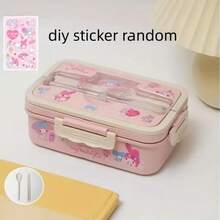 Sanrio 1pc Sanrio Kuromi, Cinnamoroll, My Melody Portable Lunch Box Set - Leak-Proof Sealed Lid Design, Large Capacity Bento Box, Cartoon DIY Stickers, Microwave , Suitable For School, Office, Travel, Picnic, Kitchen Storage, Christmas Gift, Holiday Present, Birthday Gift