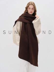 1pc Women Solid Color Soft Knit Scarf, For Daily Use For Dress - Coffee Brown - View 11