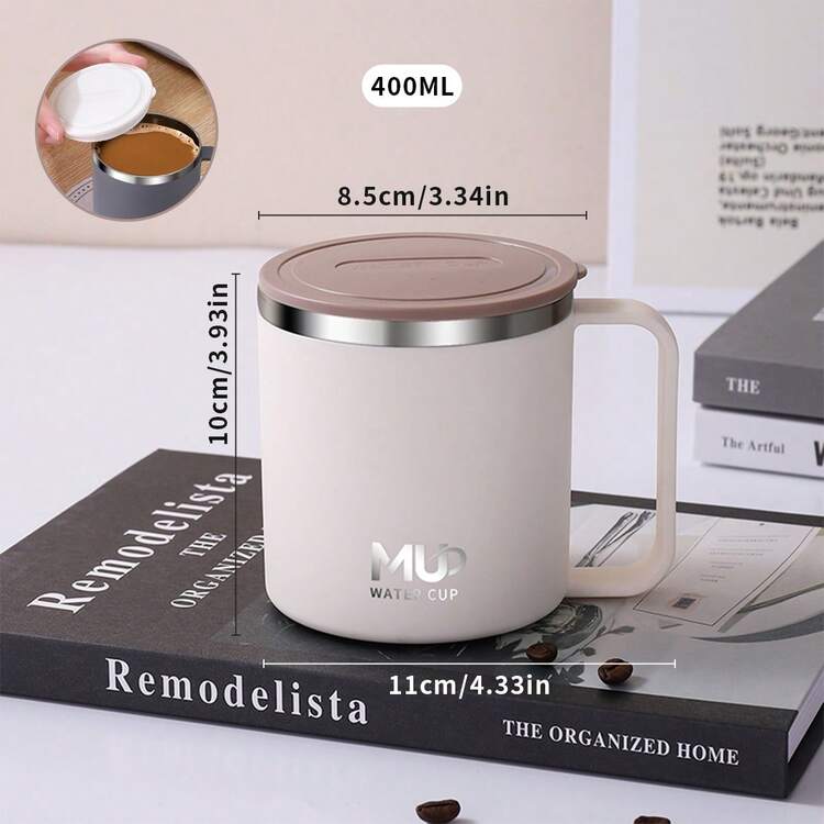 WORTHBUY 1个400/304不锈钢咖啡杯，带盖和提手，双层隔热水瓶，防漏防烫，可重复使用，适用于茶、牛奶、咖啡等饮品，适合学生、成人居家、学校、宿舍、办公室、户外露营、野餐、旅行等场合使用。 - 彩色 - 查看 29