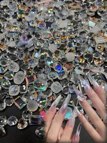 Nail Charms Nail Supplies Clear Nail Gems Art Black Nail Gems Transparent Rhinestone, Transparent Nail Drill 30/50/100Pcs Nail Tip Bottom Rhinestone Multi Color Mixed Packaging Nails