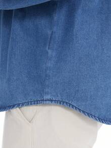 Men's Casual Fashion Street Snap Flap Pocket Loose Denim Shirt, Spring/Autumn, Long Sleeve Top