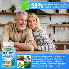 Sea Moss Gummies + Algae Omega-3 For Adults, 15-IN-1 Organic Irish Sea Moss Superfood With_Vitamins C D3 B12, Turmeric, Bladderwrack, Supports Energy, Brain, Immune, Daily Vitality, Sugar-Free, 60 Cts - Flavor NameA - 查看 6