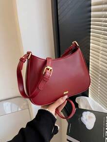 酒红色优雅简约便携式女士单肩包，迷你腋下包配有可调节长肩带，适合女孩/女士购物、约会、聚会、户外、商场、商务