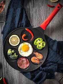 1 Stück 7-Loch Tier-förmige Ei-Knödel Pfanne, antihaftbeschichteter flacher Boden Cartoon Frühstücks-Eierpfanne mit 1 Stück Form, Familien-Essens-Zubehör, Party-Zubehör