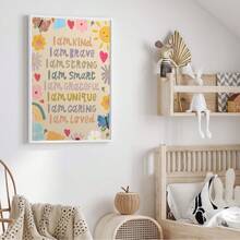 1 buc., Tablou de perete pe pânză, Decor pentru camera copiilor înrămat, Poster cu afirmații pentru copii, Imprimeu cu tematică florală, Imprimeu personalizat pentru dormitorul copiilor, Artă de perete personalizată pentru fete, Imprimeu pentru camera de joacă pentru fete, Decor pentru camera copiilor, Floral, Stil boem, Decor pentru camera copiilor, Decor pentru camera maternității