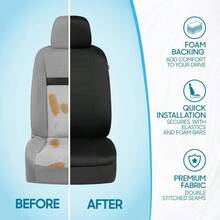 PolyPro Car Covers Full Set In Gray On Black, Front And Rear Split Covers, Easy To Install Car Seats Cover Set And Accessories Auto Trucks Van SUV - Gray - Solid Black - View 6