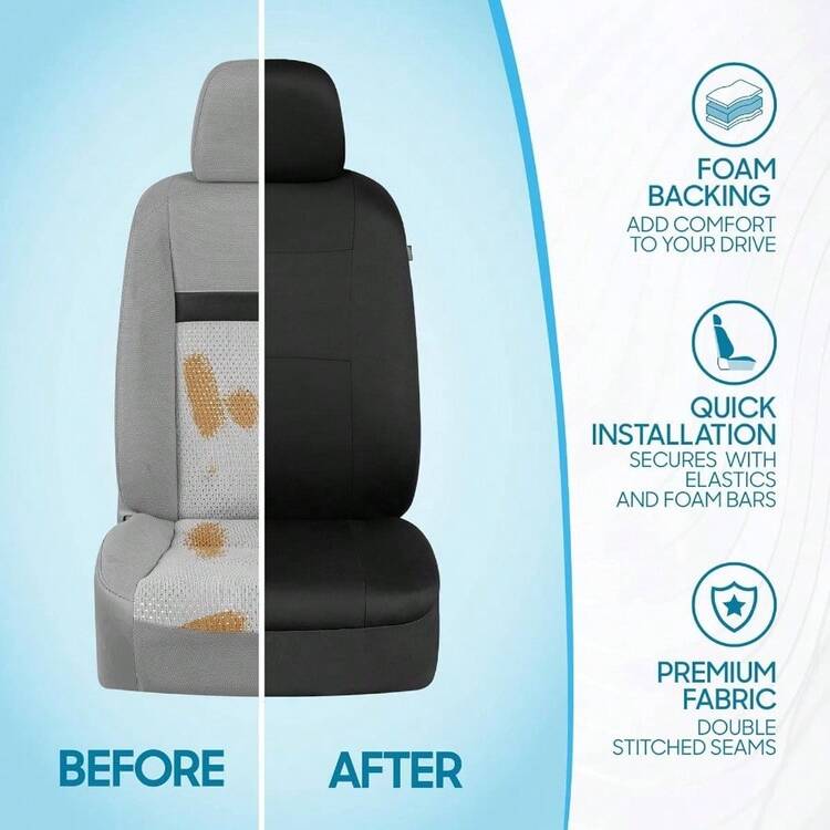 PolyPro Car Covers Full Set In Gray On Black, Front And Rear Split Covers, Easy To Install Car Seats Cover Set And Accessories Auto Trucks Van SUV - Gray - Đen đặc - Xem 6