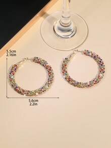 1 Pair Minimalist Circle Design Rhinestone Earrings, & Fashionable