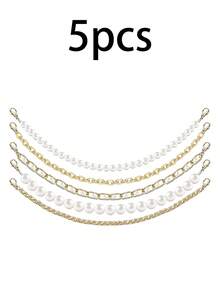 1 件/5 件金链仿珍珠帽链帽檐装饰女士男士金属可拆卸链条散装卡车帽珍珠粗链配饰饰品女士钥匙扣适用于 DIY 网状棒球帽挂绳（无帽子）