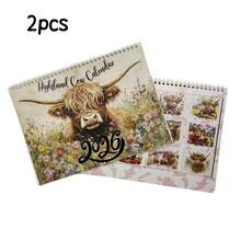 2026年苏格兰高地牛日历 - 乡村农舍墙面艺术与月度计划，12个月挂历，动物爱好者的2026年苏格兰高地牛挂历 - 2026 - 查看 12