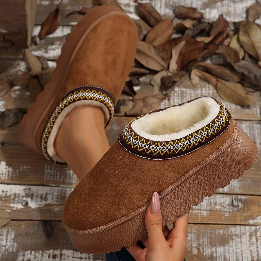 Women's Slippers - Warm Durable Non-Slip Outdoor Shoes With Thick Flat Soles Platform Snow Boot - Perfect For Winter Comfort - 黃色 - 查看 1