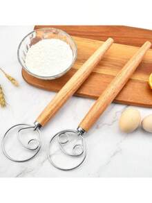 2PC Batidor De Acero Inoxidable Para Masa Danesa Y Mezclador De Harina, Batidor Manual Para Hacer Pan, Pastelería, Herramientas De Cocina Para Hornea - Marrón - Ver 1