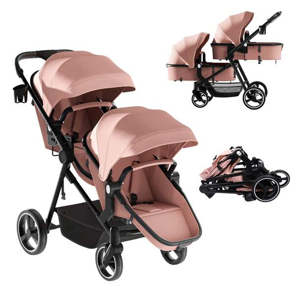 Cochecito doble 2 en 1 para recién nacidos y niños pequeños, capazo convertible con ruedas de PU, amortiguación, asientos reversibles, capota ajustable, arnés de 5 puntos, para niña recién nacida, bolso para bebé, ropa de bebé, bolso para pañales.