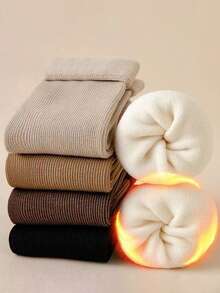 3/6双装女士黑色条纹保暖中筒袜，简约百搭，适合秋冬季穿着 - 黑色 - 查看 8