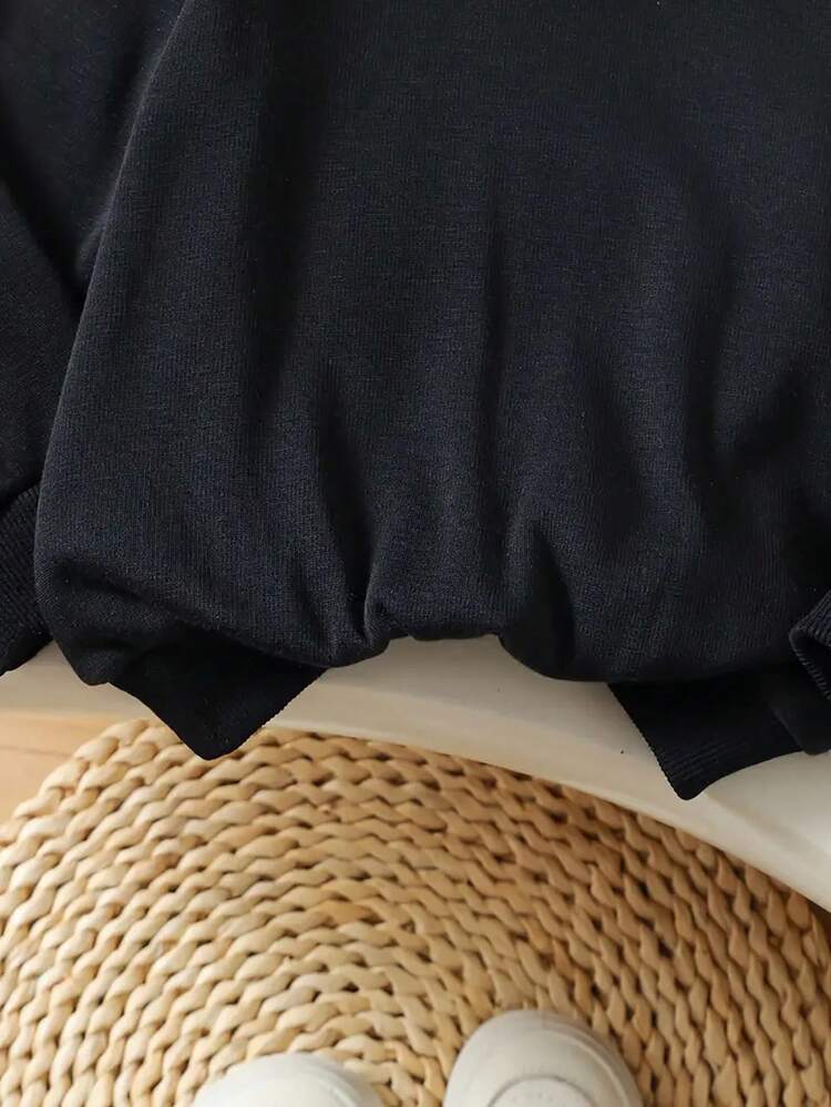 Bichette Print Fleece Lined Crew Neck Sweatshirt For Tween Girls, Casual For Autumn/Winter - Black - View 5