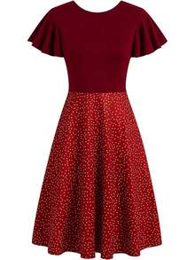 Women's Semi-Formal Ruffle Sleeve V-Back Work Fit And Flare Cocktail Knee Length Dress With Pockets, 2025 Style - 橘子點 - 查看 3