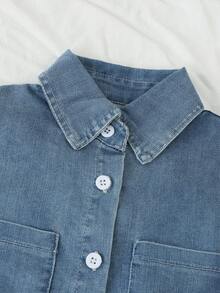 Timzgo 男童秋季长袖牛仔衬衫,百搭休闲洗水牛仔夹克,适合小男孩户外穿着 - 藍色 - 查看 5