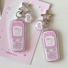 1pc Cute Cartoon Pixel Art Keychain - Kawaii Retro 8-Bit Character With Heart And Four-Leaf Clover, Light Pink And White With Black Eyes, Bunny Design, Suitable For Bags, Keys, Christmas Gift